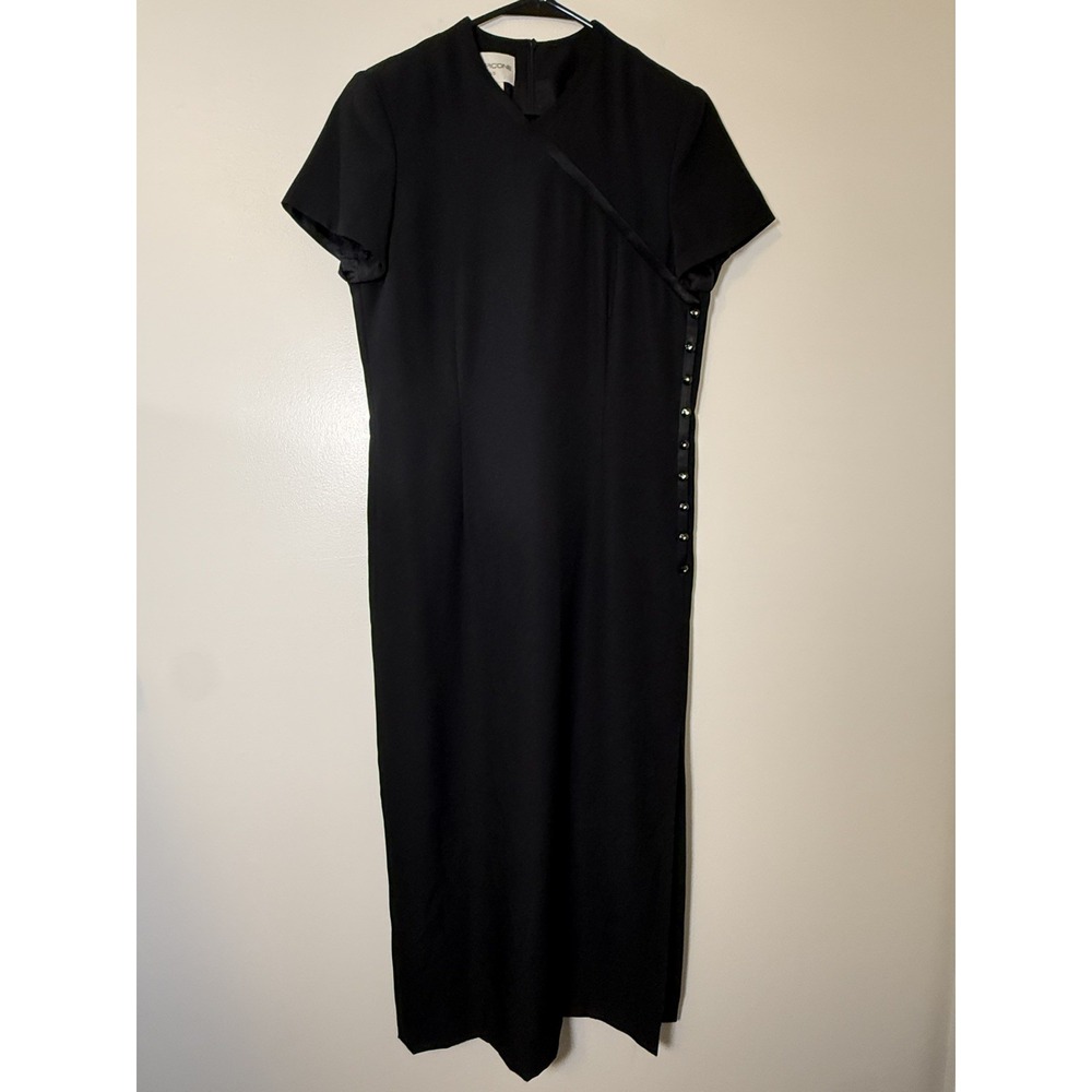 VTG Evan-Picone Dress 10 Y2K Black Cheongsam Qipao Style Satin Trim Sheath